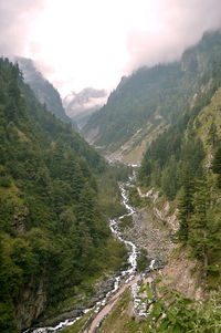 High angle view of river with mountains in background