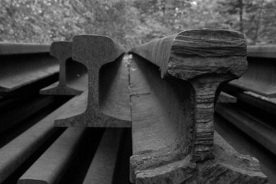 Close-up of cross on railing