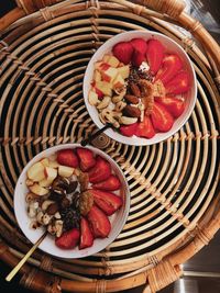 High angle view of fruit in basket on table