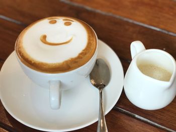 High angle view of coffee on table