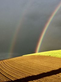 Scenic view of rainbow over land