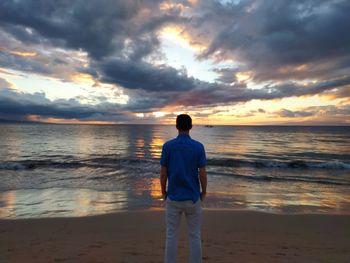 Rear view of man standing on beach