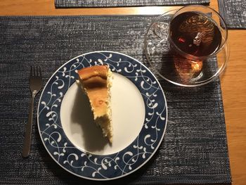 Close-up of cake served on table