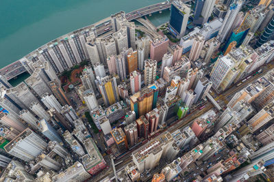 High angle view of buildings in city