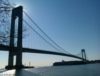 View of suspension bridge over river