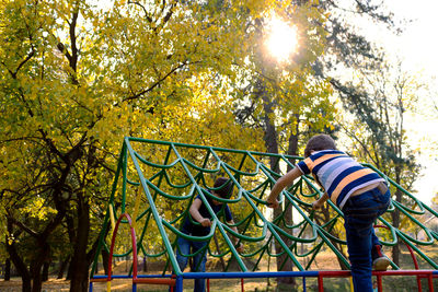 Rear view of man standing in park