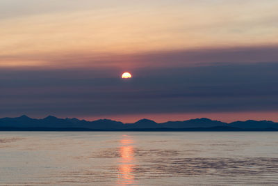 Scenic view of sea against romantic sky at sunset