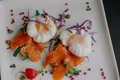 High angle view of fish in plate