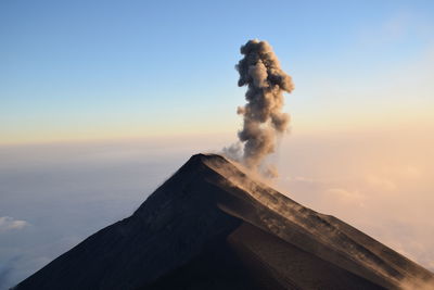 Eruption of fuego volcano visible from acatenango volcano, guatemala