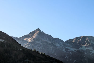 Scenic view of mountains against clear blue sky