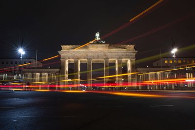 Light trails on road at night