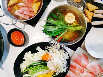 High angle view of soup in bowl