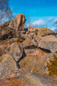 Low angle view of rock formation against sky