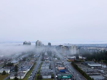 High angle view of cityscape against clear sky