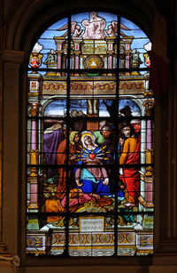 View of ornate glass window of building