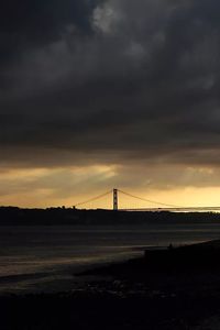 Bridge over river against cloudy sky