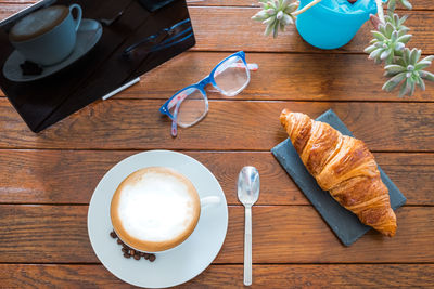 High angle view of breakfast on table