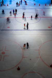 High angle view of people on snow