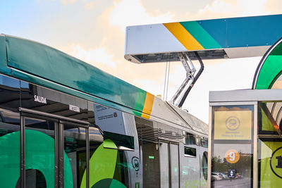 Low angle view of sign against sky