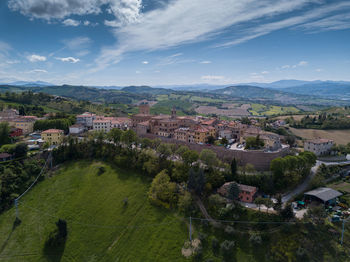 High angle view of townscape against sky