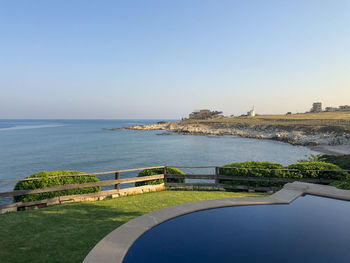 Scenic view of sea against clear sky