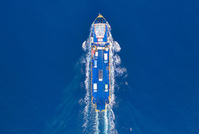 Aerial view of a merchant ship in navigation