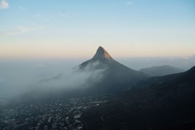 Scenic view of mountains against sky during sunset