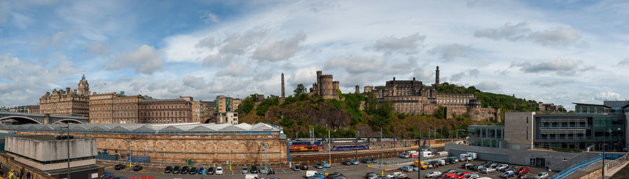 High angle view of buildings in city