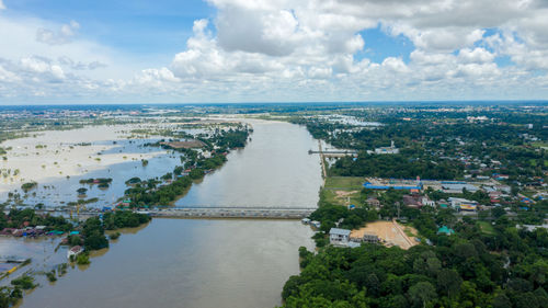 High angle view of cityscape against sky