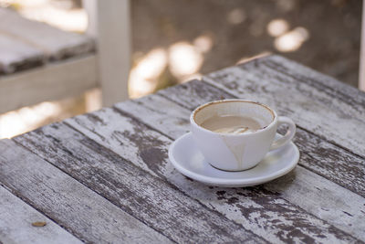 Close-up of coffee cup on table