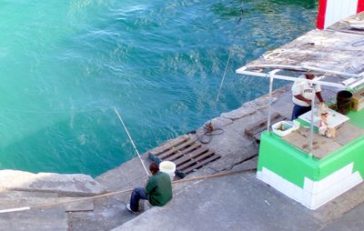 High angle view of people on water