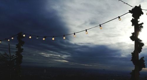 Low angle view of silhouette wire against sky at sunset