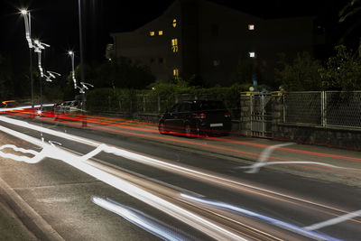 Light trails on road at night