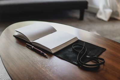 High angle view of pen on table