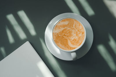 High angle view of coffee on table