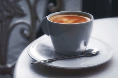 Close-up of cappuccino on table