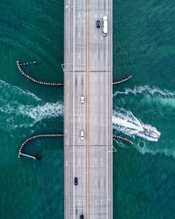 High angle view of ship in sea