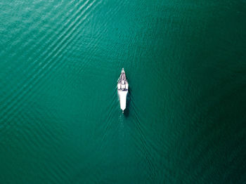 High angle view of boat sailing on sea