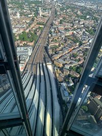 High angle view of bridge and buildings in city