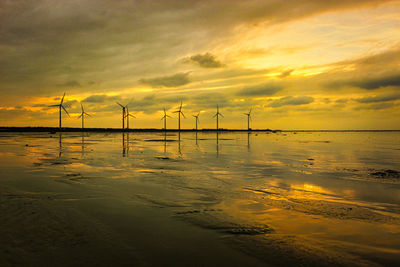 Scenic view of sea against sky during sunset at no people gaomei wetland in taiwan