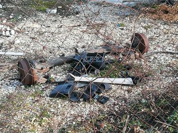 Rusty metal on field