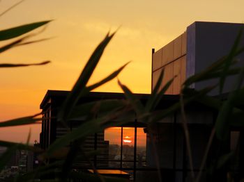 Low angle view of building against sky at sunset