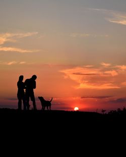 Silhouette people standing against sky during sunset