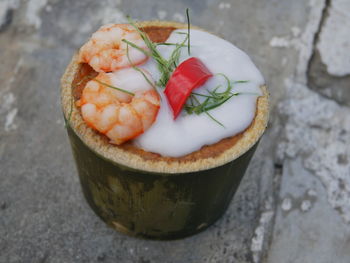 High angle view of dessert in container