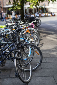 Bicycle parked on footpath in city