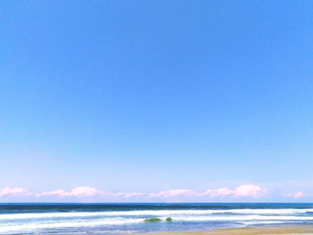 Scenic view of sea against blue sky