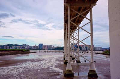View of beach against cloudy sky