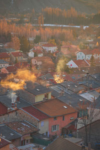 High angle view of buildings in city