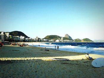 Scenic view of beach against clear sky