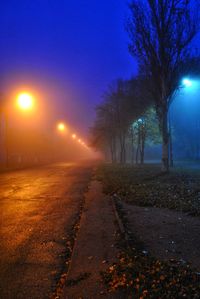 Road amidst trees against sky at night